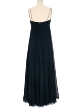 Ruched Black Silk Chiffon Gown Dress arcadeshops.com