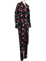 1980s Esprit Velvet Rose Print Three Piece Ensemble Suit arcadeshops.com