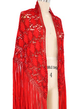 1970s Red Macrame Fringed Shawl Jacket arcadeshops.com