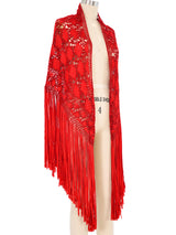 1970s Red Macrame Fringed Shawl Jacket arcadeshops.com