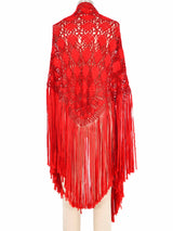 1970s Red Macrame Fringed Shawl Jacket arcadeshops.com