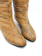 1980s Tan Patchwork Snakeskin Knee High Boots, 7 Accessory arcadeshops.com