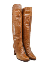Cognac Knee High Heeled Snakeskin Boots, 6 Accessory arcadeshops.com