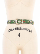 1980s Studded Green Leather Western Belt Accessory arcadeshops.com