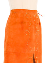 1970s Orange Suede Midi Skirt Bottom arcadeshops.com