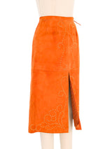 1970s Orange Suede Midi Skirt Bottom arcadeshops.com