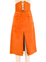 1970s Orange Suede Midi Skirt Bottom arcadeshops.com