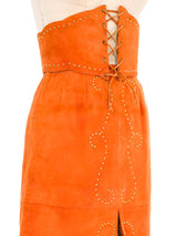 1970s Orange Suede Midi Skirt Bottom arcadeshops.com
