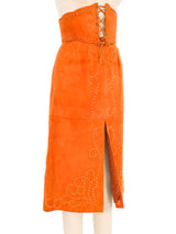 1970s Orange Suede Midi Skirt Bottom arcadeshops.com