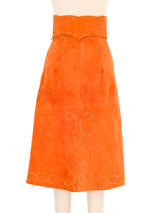 1970s Orange Suede Midi Skirt Bottom arcadeshops.com