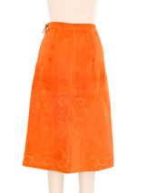 1970s Orange Suede Midi Skirt Bottom arcadeshops.com
