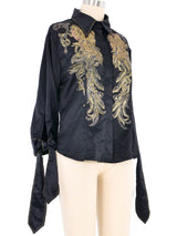 Roberto Cavalli Glitter Embellished Satin Blouse Top arcadeshops.com