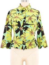 Prada Neon Hibiscus Flower Blouse Top arcadeshops.com