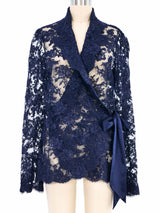 Monique Lhuillier Navy Lace Wrap Jacket Jacket arcadeshops.com