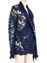 Monique Lhuillier Navy Lace Wrap Jacket Jacket arcadeshops.com