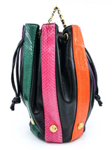 Multicolor Striped Snakeskin Drawstring Bag Accessory arcadeshops.com