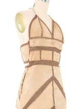 1970s Suede And Crochet Halter Dress Dress arcadeshops.com