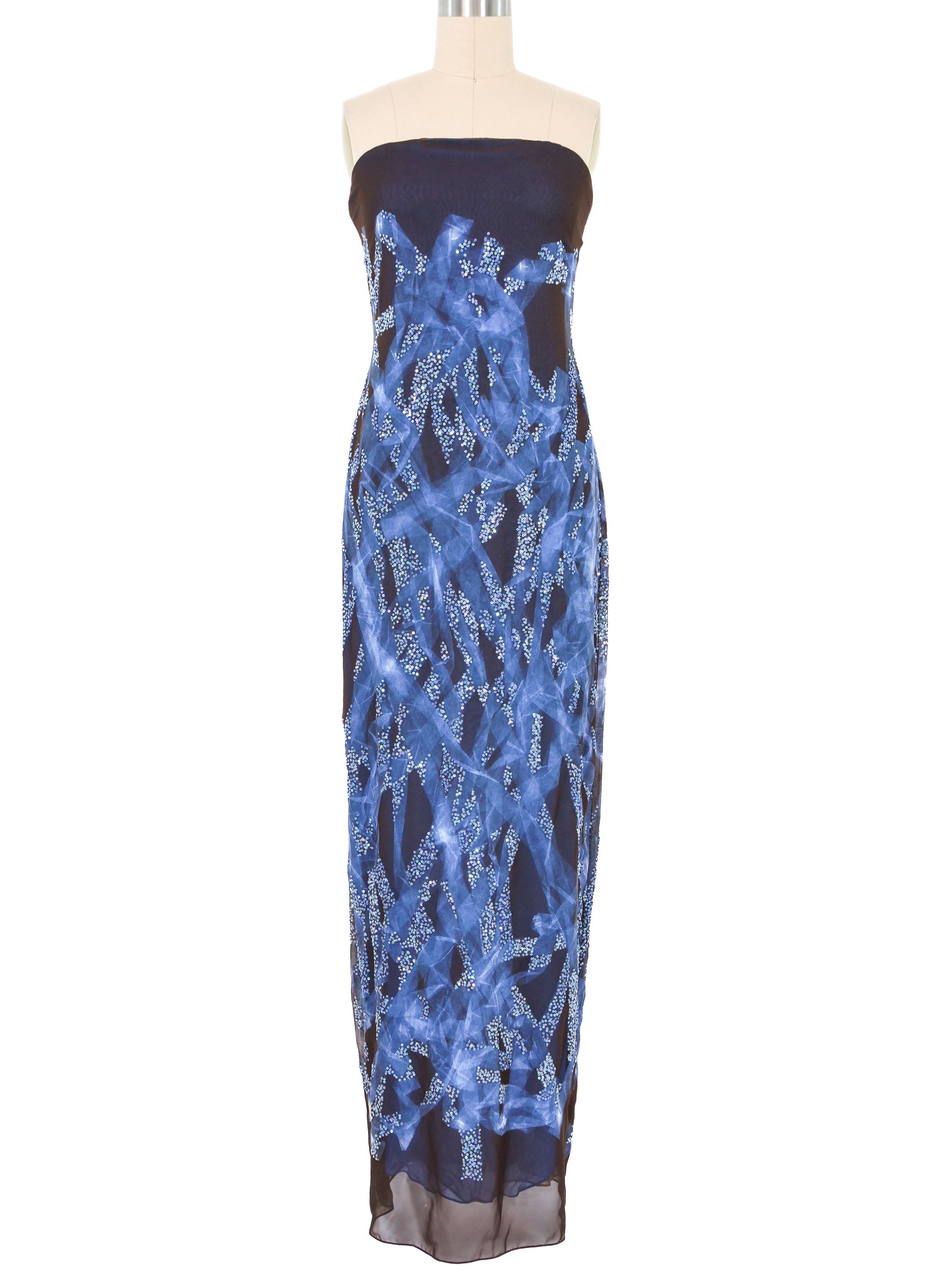 2000s Vera Wang Embellished Strapless Chiffon Gown 2000s Vera Wang Embellished Strapless Chiffon Gown