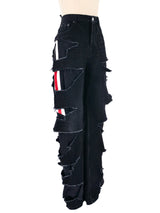 2021 Balenciaga Unisex Distressed Track Denim Bottom arcadeshops.com