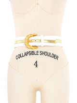 Escada Gold Stripe White Leather Belt Accessory arcadeshops.com