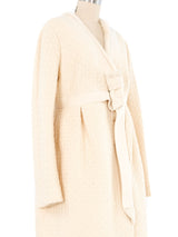 2006 Alexander McQueen Textured Ivory Fur Trim Coat Outerwear arcadeshops.com