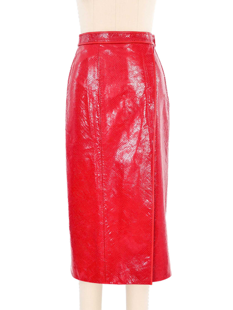 2022 Gucci Red Embossed Leather Skirt Bottom arcadeshops.com