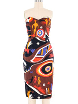 1980s Paper Cutout Printed Cotton Strapless Dress Dress arcadeshops.com