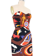 1980s Paper Cutout Printed Cotton Strapless Dress Dress arcadeshops.com