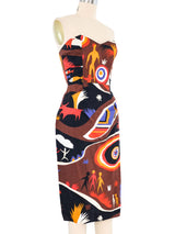 1980s Paper Cutout Printed Cotton Strapless Dress Dress arcadeshops.com