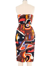 1980s Paper Cutout Printed Cotton Strapless Dress Dress arcadeshops.com
