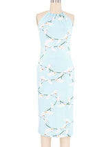 2000s Versace Baby Blue Orchid Print Jersey Dress Dress arcadeshops.com