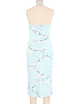 2000s Versace Baby Blue Orchid Print Jersey Dress Dress arcadeshops.com