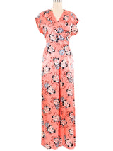 1970s Rose Print Satin Jumpsuit Jumpsuit arcadeshops.com