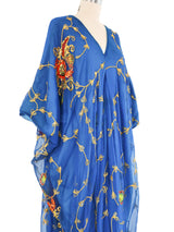 Profils du Monde Blue Embellished Silk Caftan Dress arcadeshops.com