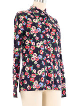 1970s Christan Dior Floral Button Up Blouse Top arcadeshops.com
