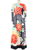 1970s Hanae Mori Handpainted Silk Evening Gown Dress arcadeshops.com