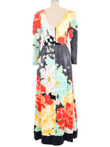 1970s Hanae Mori Handpainted Silk Evening Gown Dress arcadeshops.com