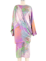 1980s Emanuel Ungaro Silk Watercolor Draped Dress Dress arcadeshops.com