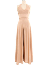 1970s Champagne Jersey Halter Jumpsuit Jumpsuit arcadeshops.com