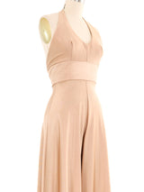 1970s Champagne Jersey Halter Jumpsuit Jumpsuit arcadeshops.com