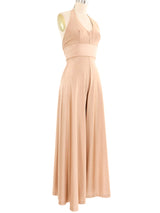 1970s Champagne Jersey Halter Jumpsuit Jumpsuit arcadeshops.com