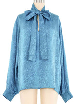 Yves Saint Laurent Teal Snakeskin Blouse Top arcadeshops.com