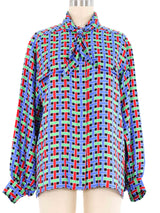 Yves Saint Laurent Basketweave Silk Blouse Top arcadeshops.com