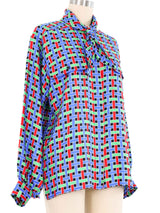 Yves Saint Laurent Basketweave Silk Blouse Top arcadeshops.com