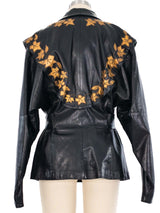 Jitrois Leaf Applique Leather Jacket Jacket arcadeshops.com