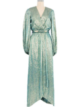 Victor Costa Ice Blue Metallic Wrap Dress Dress arcadeshops.com