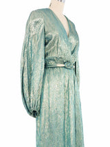 Victor Costa Ice Blue Metallic Wrap Dress Dress arcadeshops.com