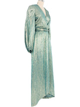 Victor Costa Ice Blue Metallic Wrap Dress Dress arcadeshops.com