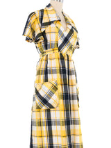 1960s Yellow Seersucker Plaid Maxi Dress Dress arcadeshops.com