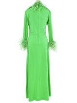 1960s Kelly Green Ostrich Feather Trimmed Jersey Maxi Dress Dress arcadeshops.com